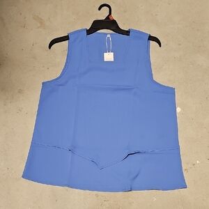 Nwt Blue Sleeveless Square-Neck Layered Tank Top #41